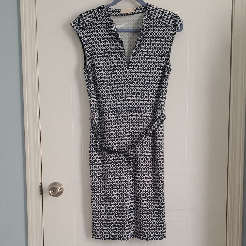 Tory Burch Navy and White Geometric Midi Dress